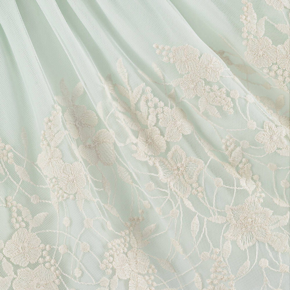 Beatrice & George-Girls Green & Ivory Embroidered Tulle Dress | Childrensalon