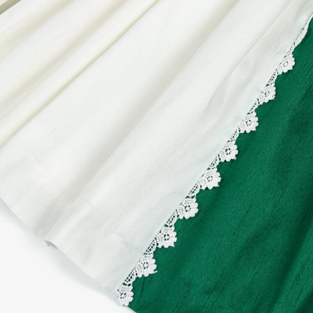 Beatrice & George-Girls Green & Ivory Hand-Smocked Dupion Dress | Childrensalon