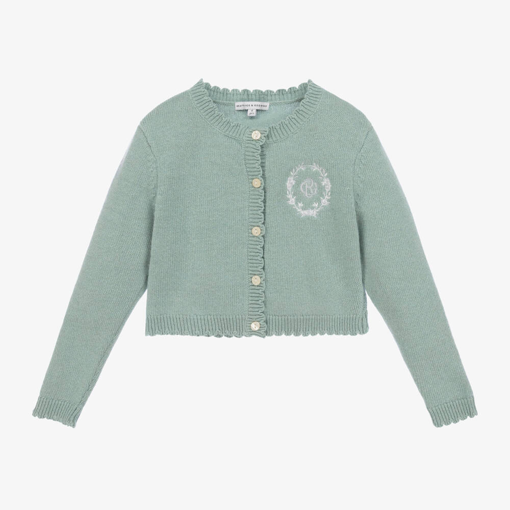 Beatrice & George-كارديغان مزيج صوف وكشمير لون أخضر للبنات | Childrensalon