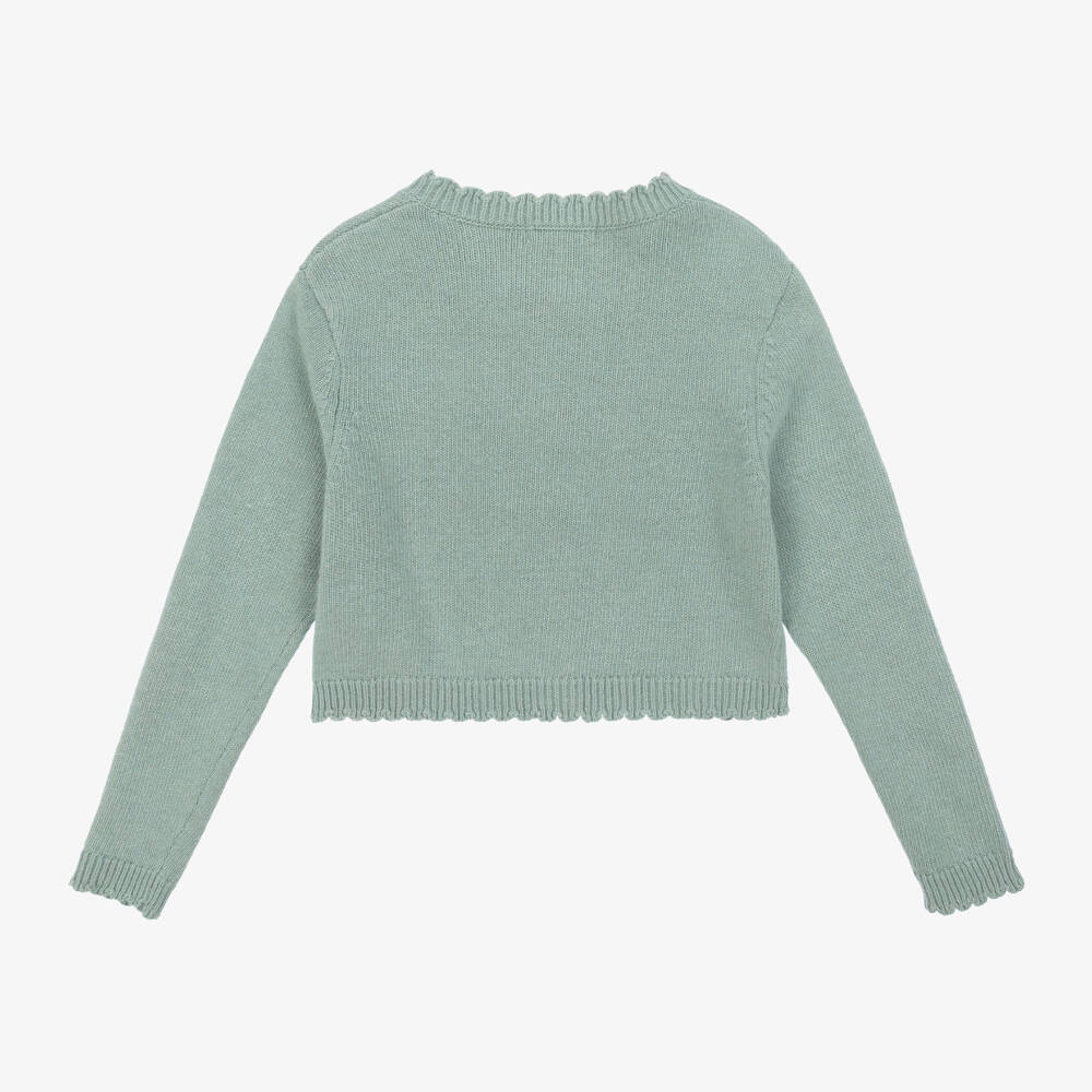 Beatrice & George-كارديغان مزيج صوف وكشمير لون أخضر للبنات | Childrensalon