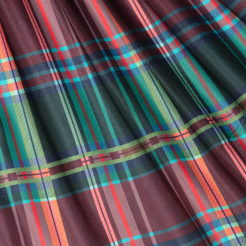 Beatrice & George-Girls Green Tartan Satin Twill Dress | Childrensalon