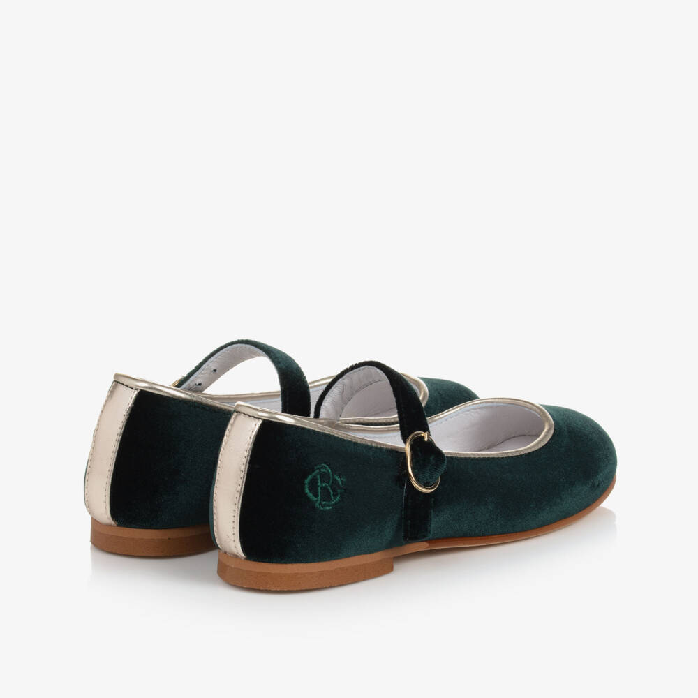 Beatrice & George-Girls Green Velvet Mary Jane Shoes | Childrensalon