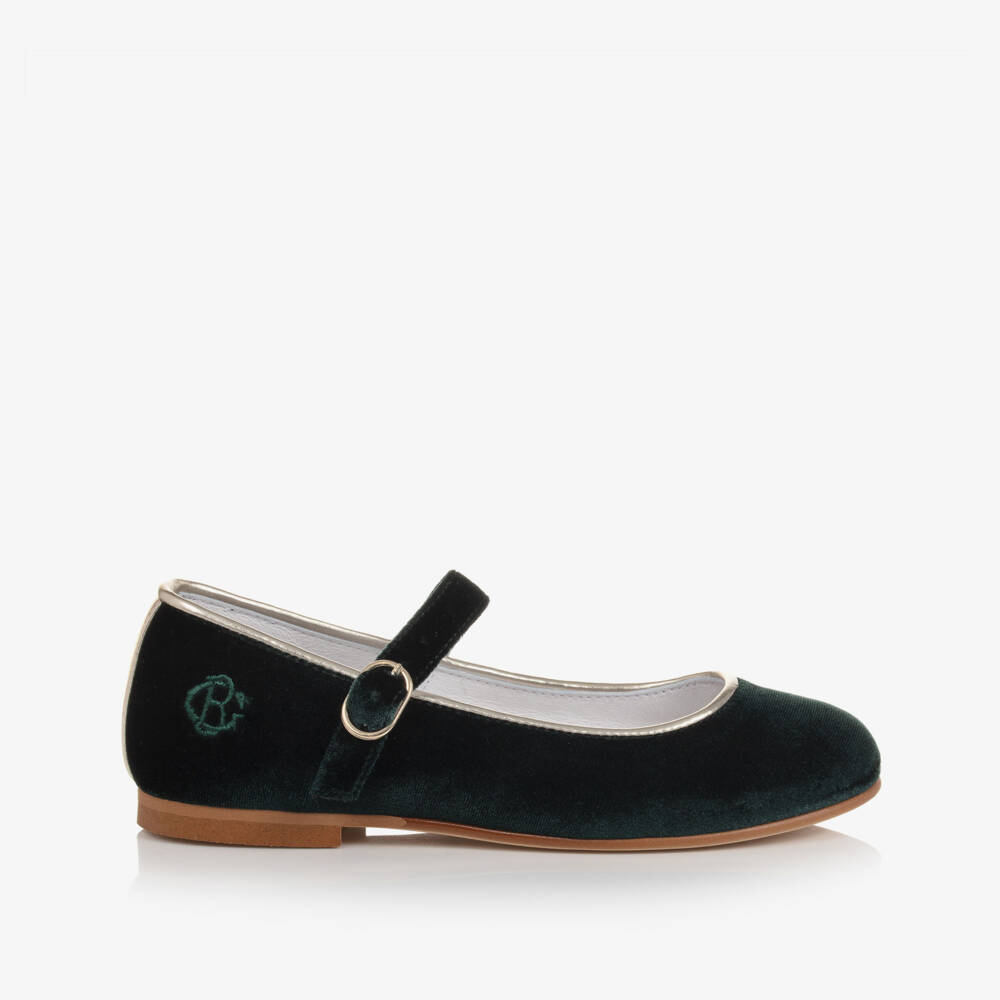 Beatrice & George-Girls Green Velvet Mary Jane Shoes | Childrensalon