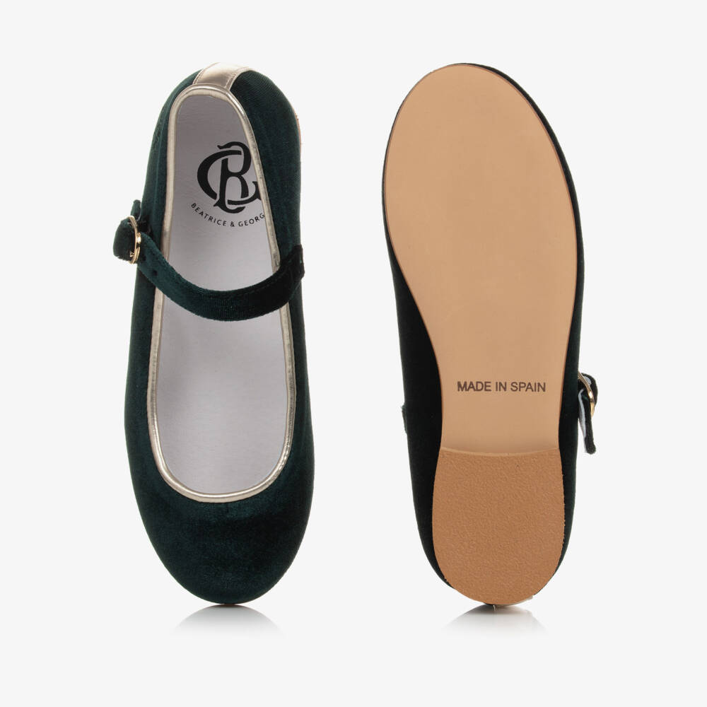 Beatrice & George-Girls Green Velvet Mary Jane Shoes | Childrensalon