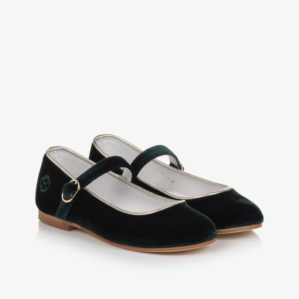 Beatrice & George-Зеленые бархатные туфли с ремешком | Childrensalon
