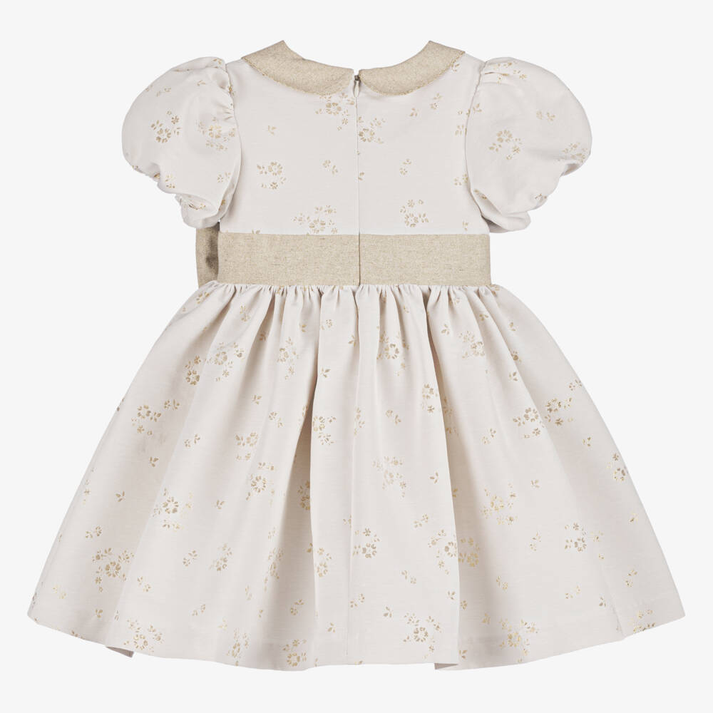 Beatrice & George-Girls Ivory Cotton Floral Jacquard Dress | Childrensalon
