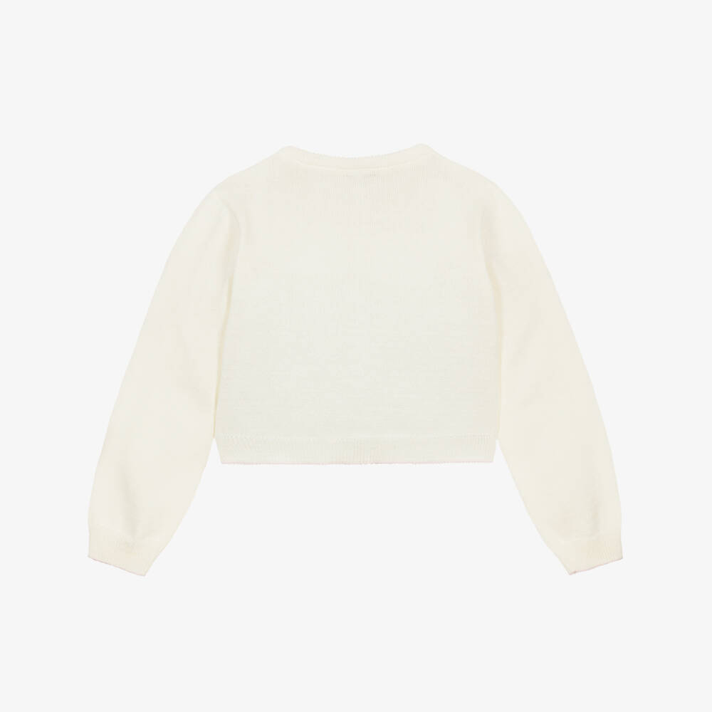 Beatrice & George-Girls Ivory Cotton Knit Cardigan with Embroidered Florals | Childrensalon