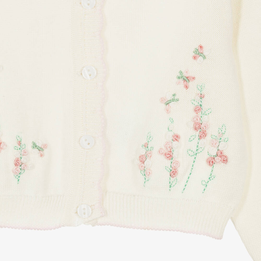 Beatrice & George-Кардиган кремовый из хлопкового трикотажа с вышитыми цветами для девочек | Childrensalon