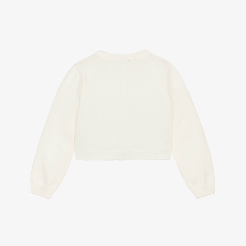 Beatrice & George-Кардиган кремовый из хлопкового трикотажа с вышитыми цветами для девочек | Childrensalon