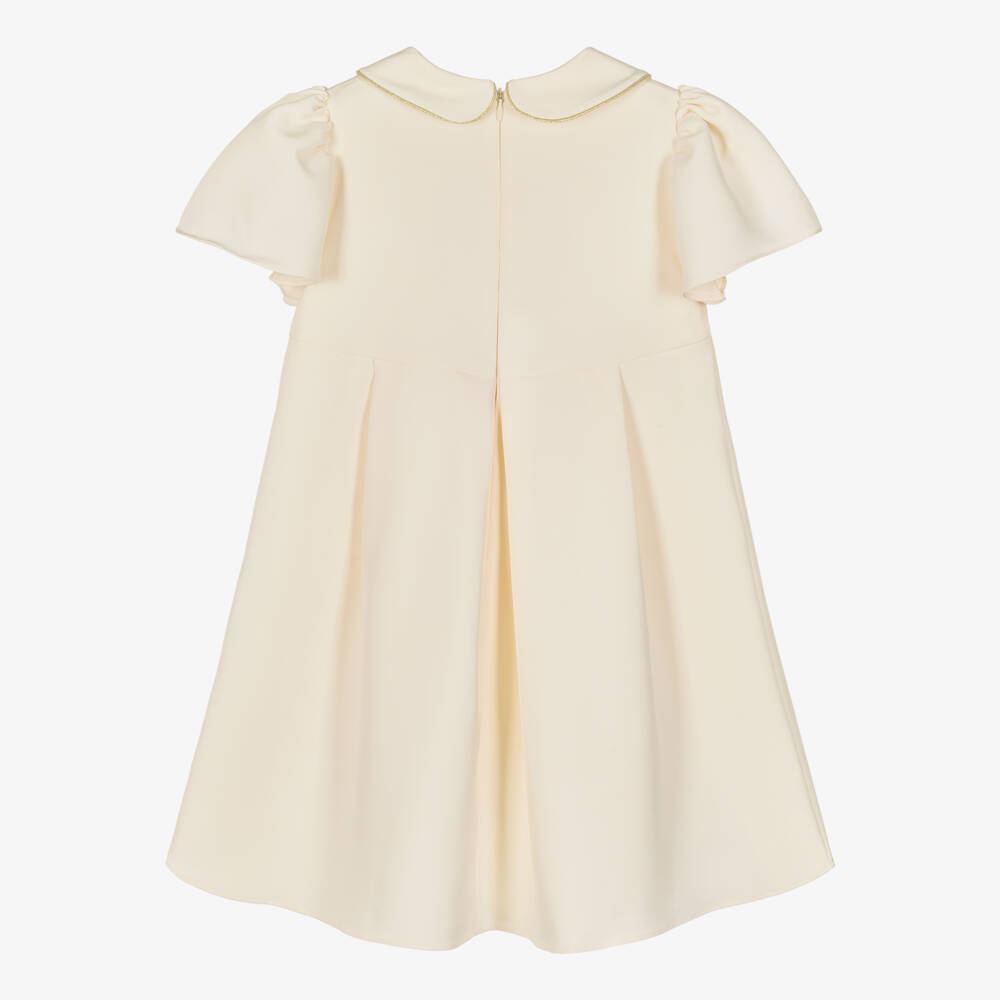 Beatrice & George-Girls Ivory Crêpe Dress with Golden Accents | Childrensalon