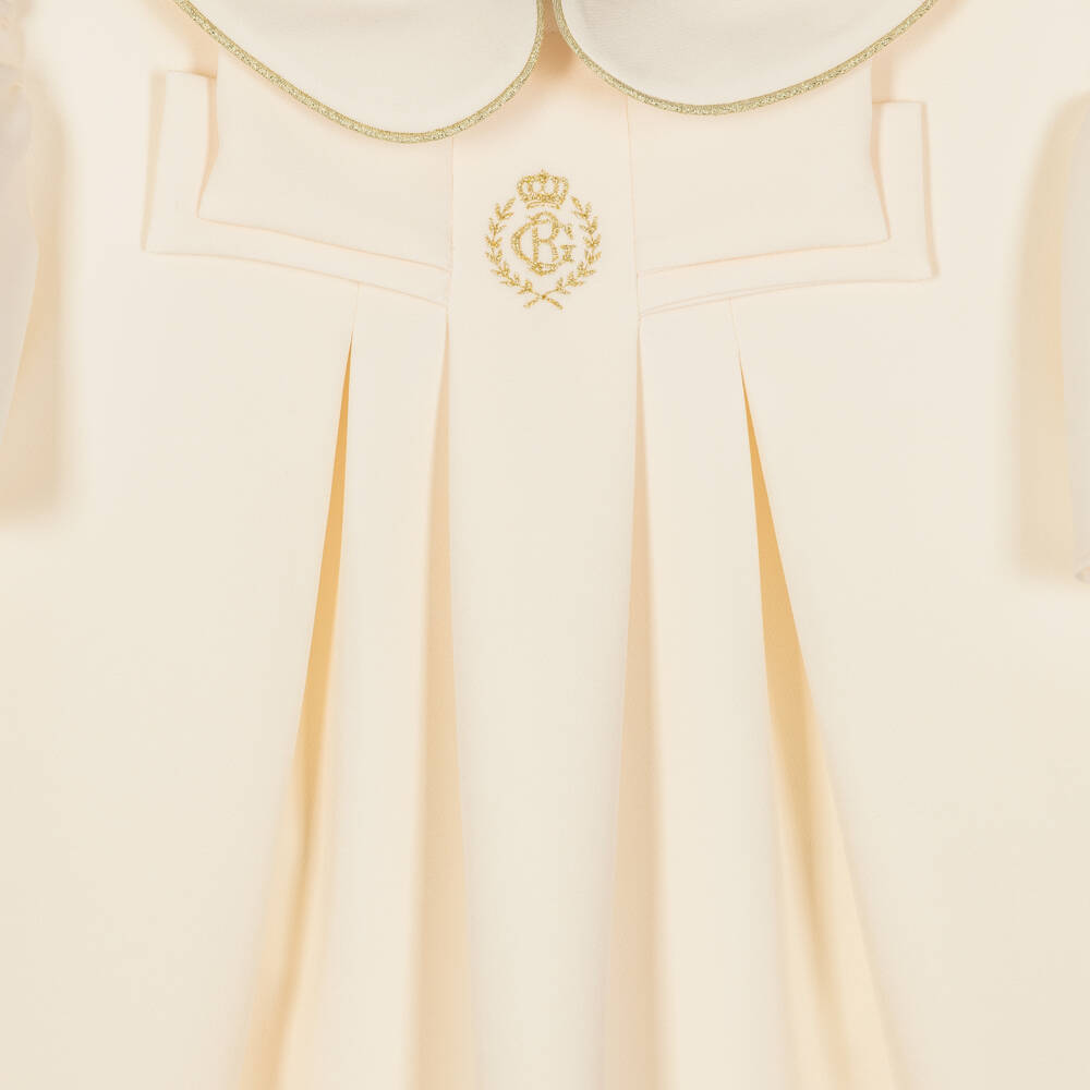 Beatrice & George-Girls Ivory Crêpe Dress with Golden Accents | Childrensalon
