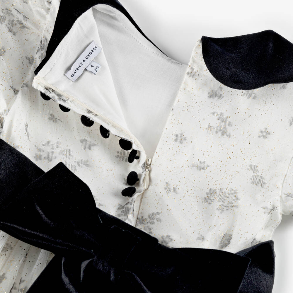 Beatrice & George-Girls Ivory Floral & Glitter Tulle Dress | Childrensalon