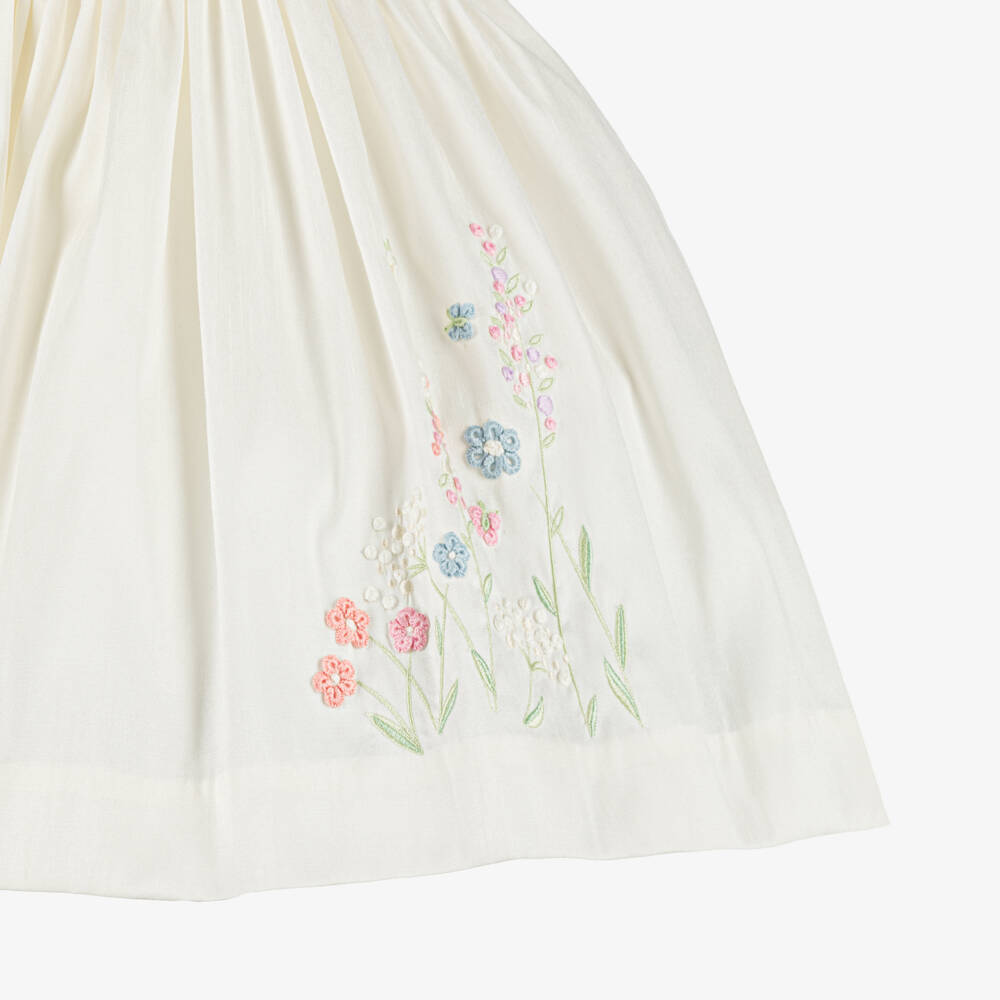 Beatrice & George-Girls Ivory Hand Smocked & Embroidered Dupion Dress | Childrensalon