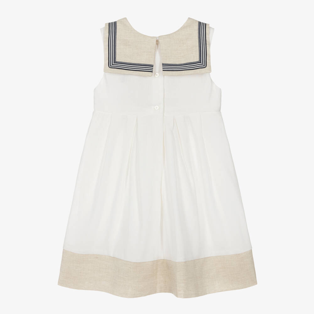 Beatrice & George-Girls Ivory Linen Sailor Dress | Childrensalon