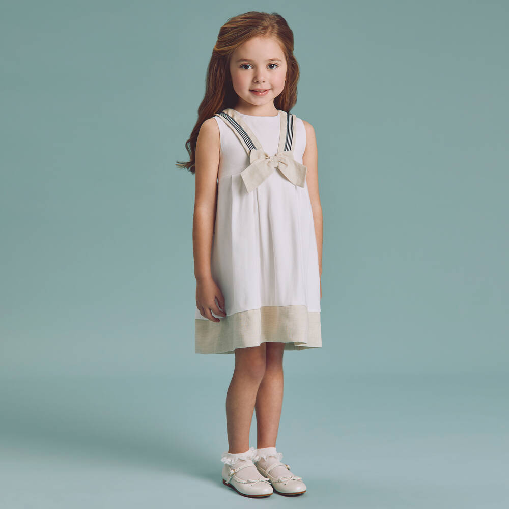 Beatrice & George-Girls Ivory Linen Sailor Dress | Childrensalon