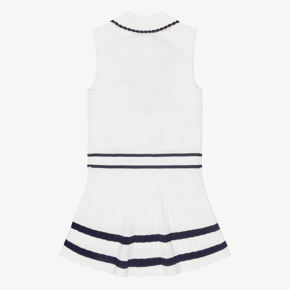 Beatrice & George-Girls Ivory & Navy Blue Sleeveless Knitted Dress | Childrensalon