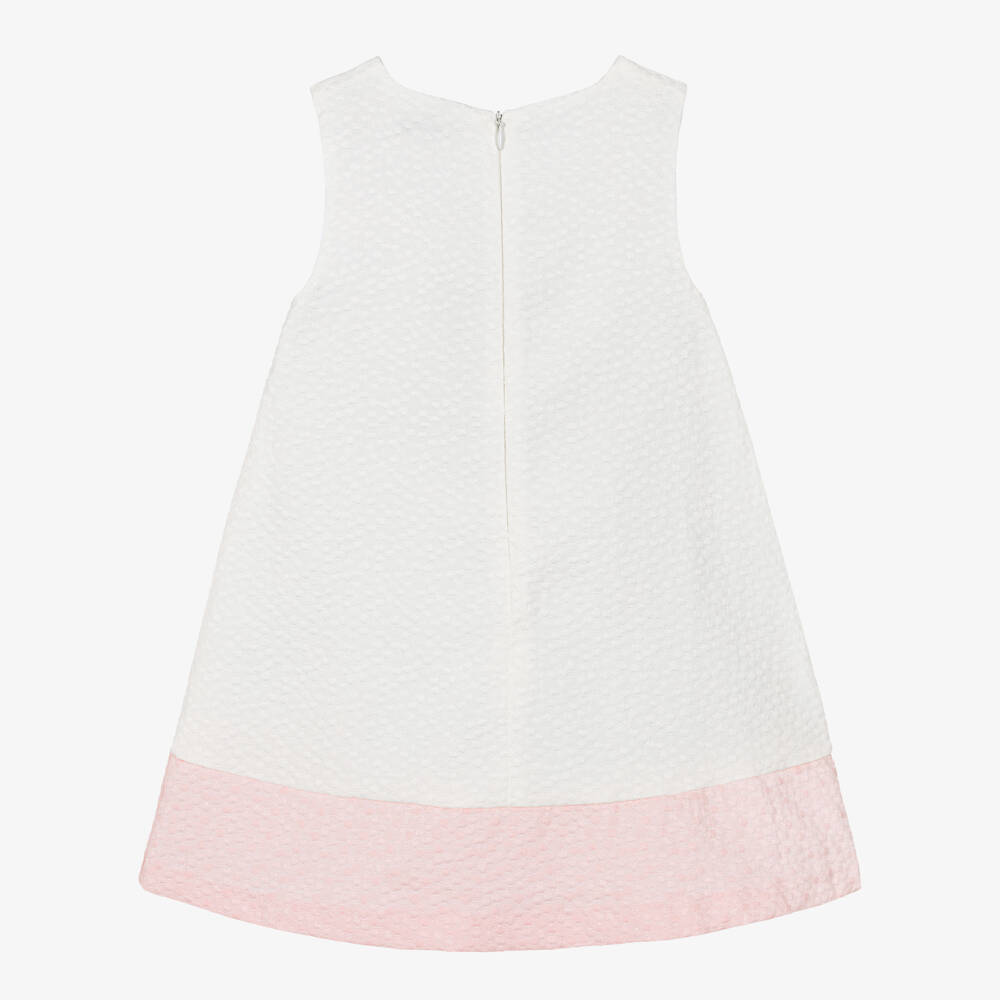 Beatrice & George-Girls Ivory & Pink Jacquard Dress with Bows | Childrensalon