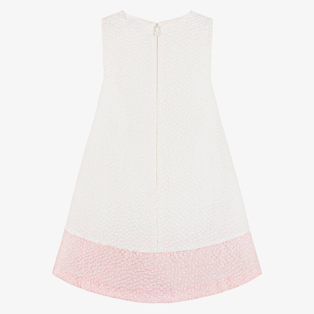 Beatrice & George-Girls Ivory & Pink Jacquard Dress with Bows | Childrensalon