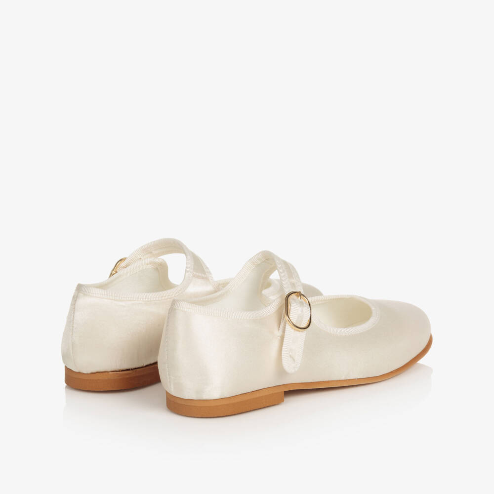 Beatrice & George-Girls Ivory Satin Mary Jane Shoes | Childrensalon