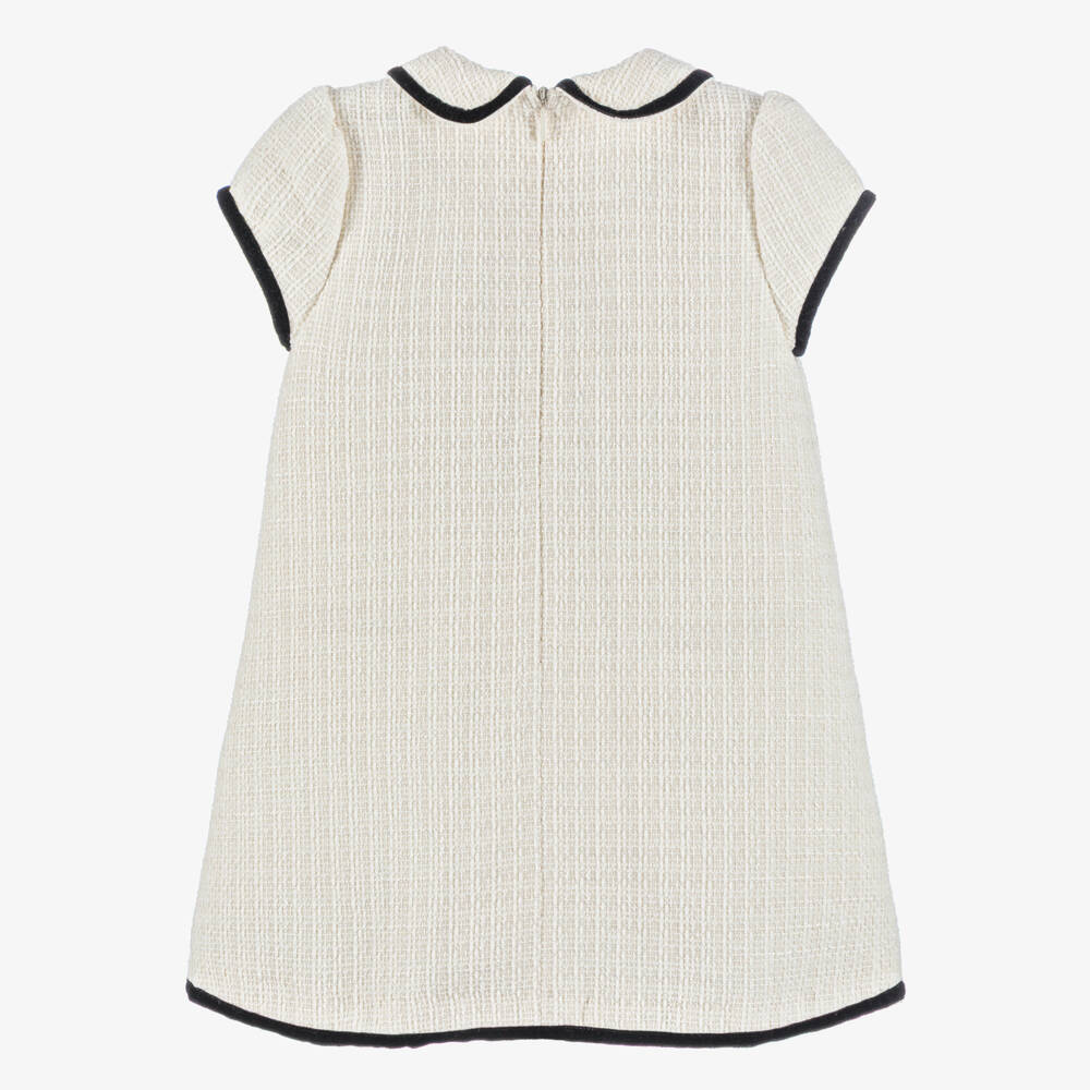 Beatrice & George-Girls Ivory Tweed & Black Velvet Dress | Childrensalon