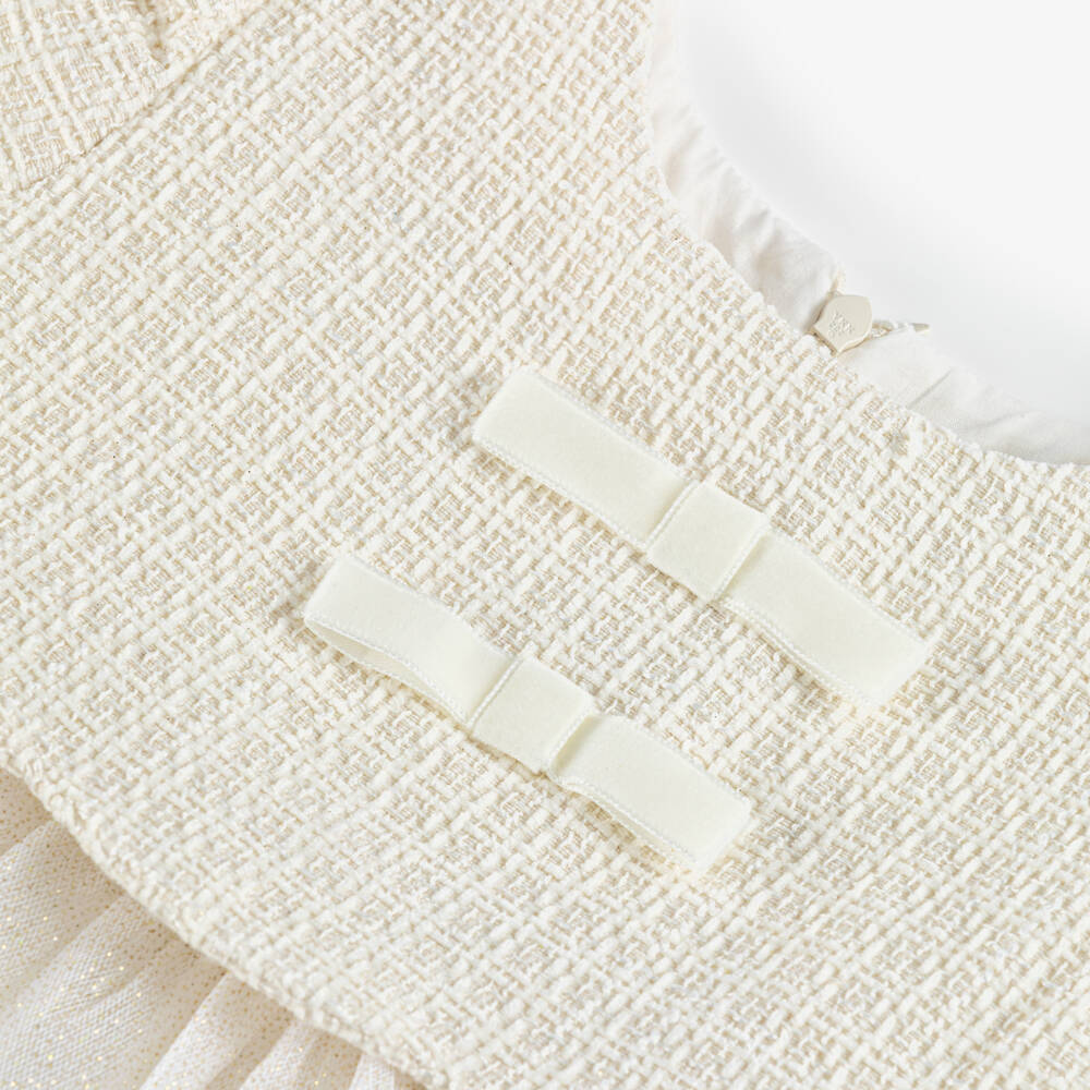 Beatrice & George-Girls Ivory Tweed & Glittery Tulle Dress | Childrensalon