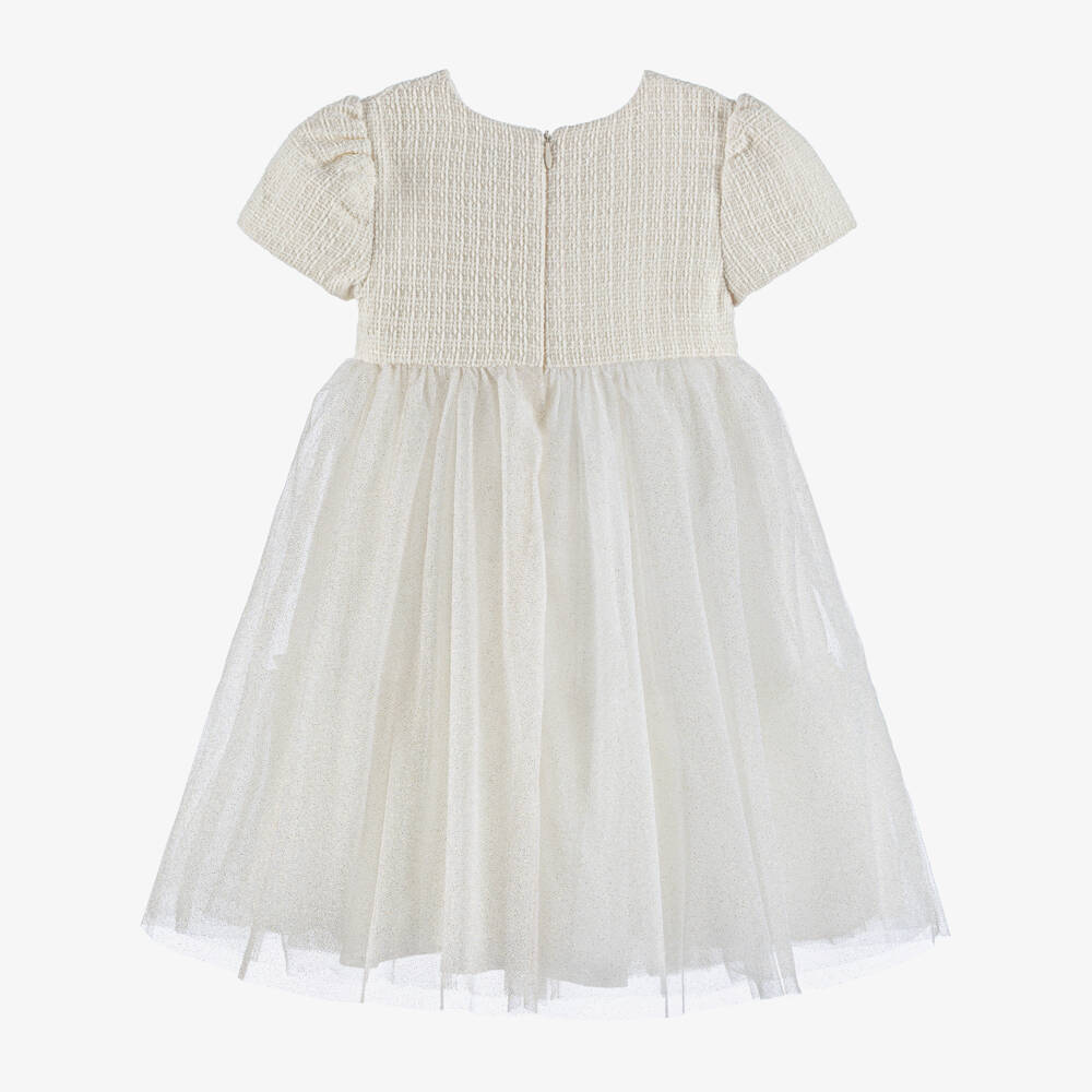 Beatrice & George-Girls Ivory Tweed & Glittery Tulle Dress | Childrensalon