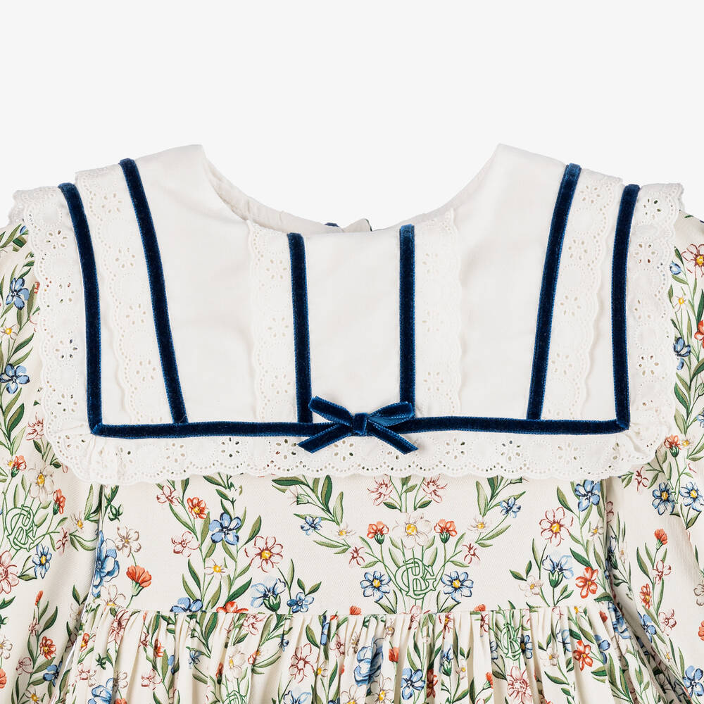 Beatrice & George-فستان بطبعة ورود فيسكوز لون عاجي | Childrensalon