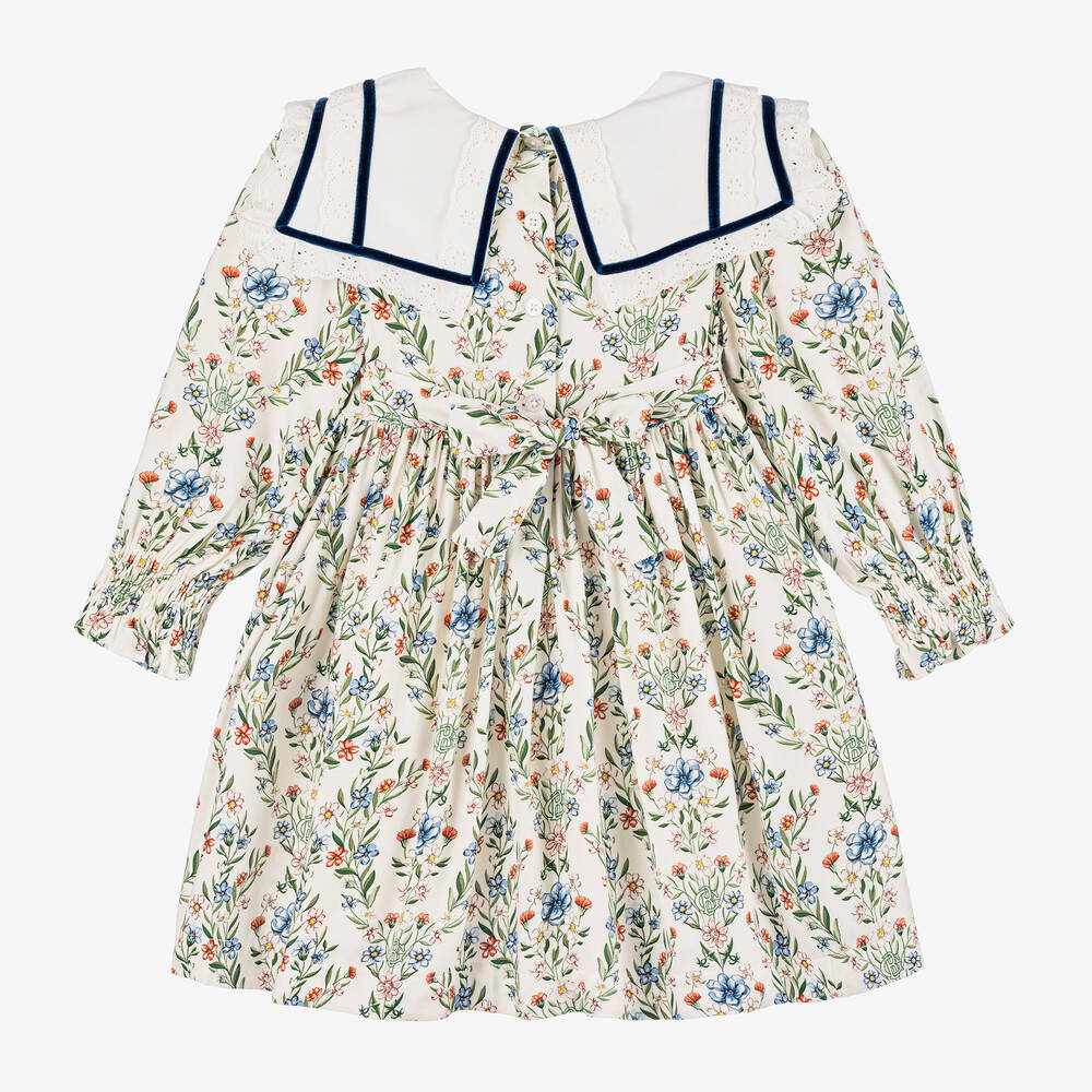 Beatrice & George-فستان بطبعة ورود فيسكوز لون عاجي | Childrensalon