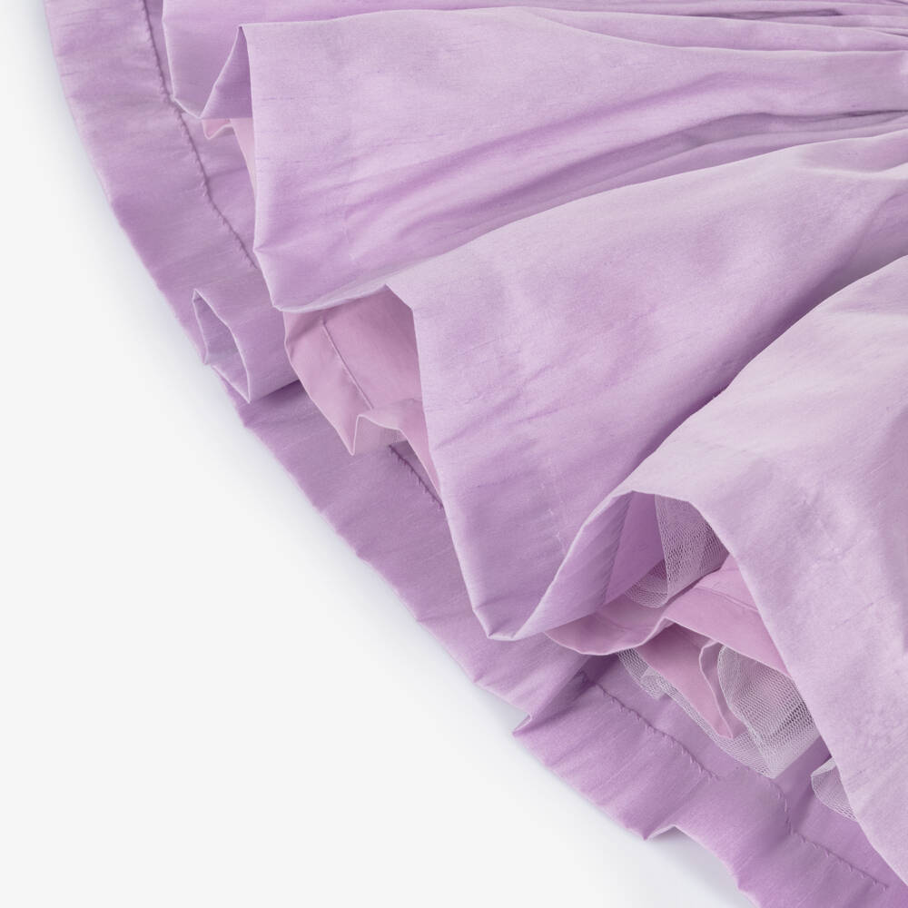 Beatrice & George-Girls Lilac Hand Smocked Dupion Dress | Childrensalon