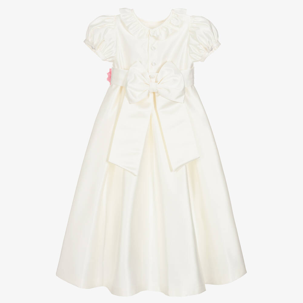Beatrice & George-Girls Long Ivory Satin Dress | Childrensalon