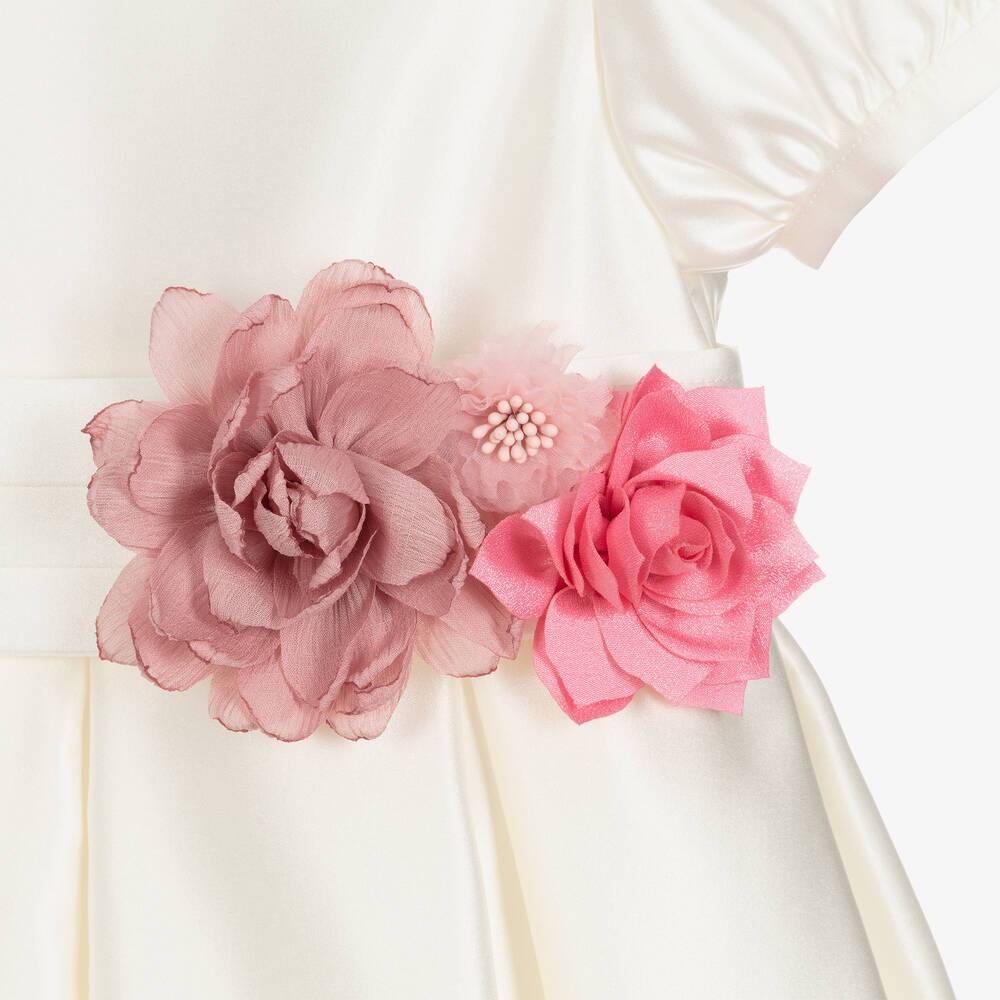 Beatrice & George-Girls Long Ivory Satin Dress | Childrensalon