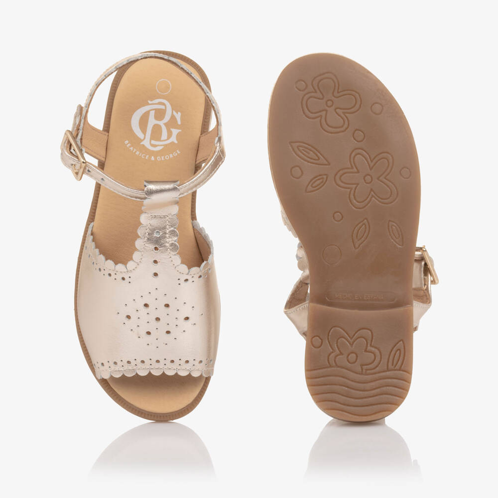 Beatrice & George-صندل جلد بتصميم صدفي لون ذهبي متاليك للبنات | Childrensalon