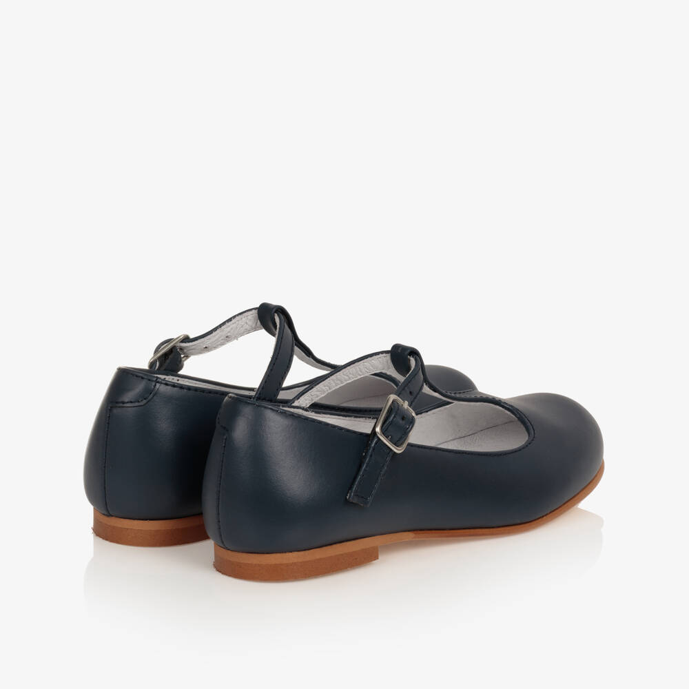 Beatrice & George-Girls Navy Blue Leather T-Bar Shoes | Childrensalon