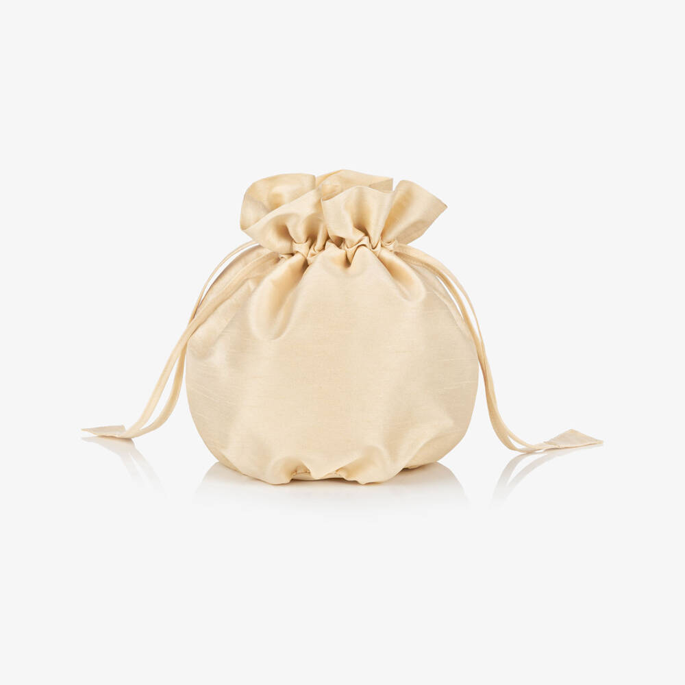 Beatrice & George-Сумка золотистая с ручной вышивкой из дюпиона для девочек (20см) | Childrensalon