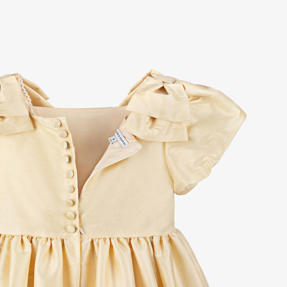 Beatrice & George-Платье из дюпиона с ручной вышивкой кремовое для девочек | Childrensalon