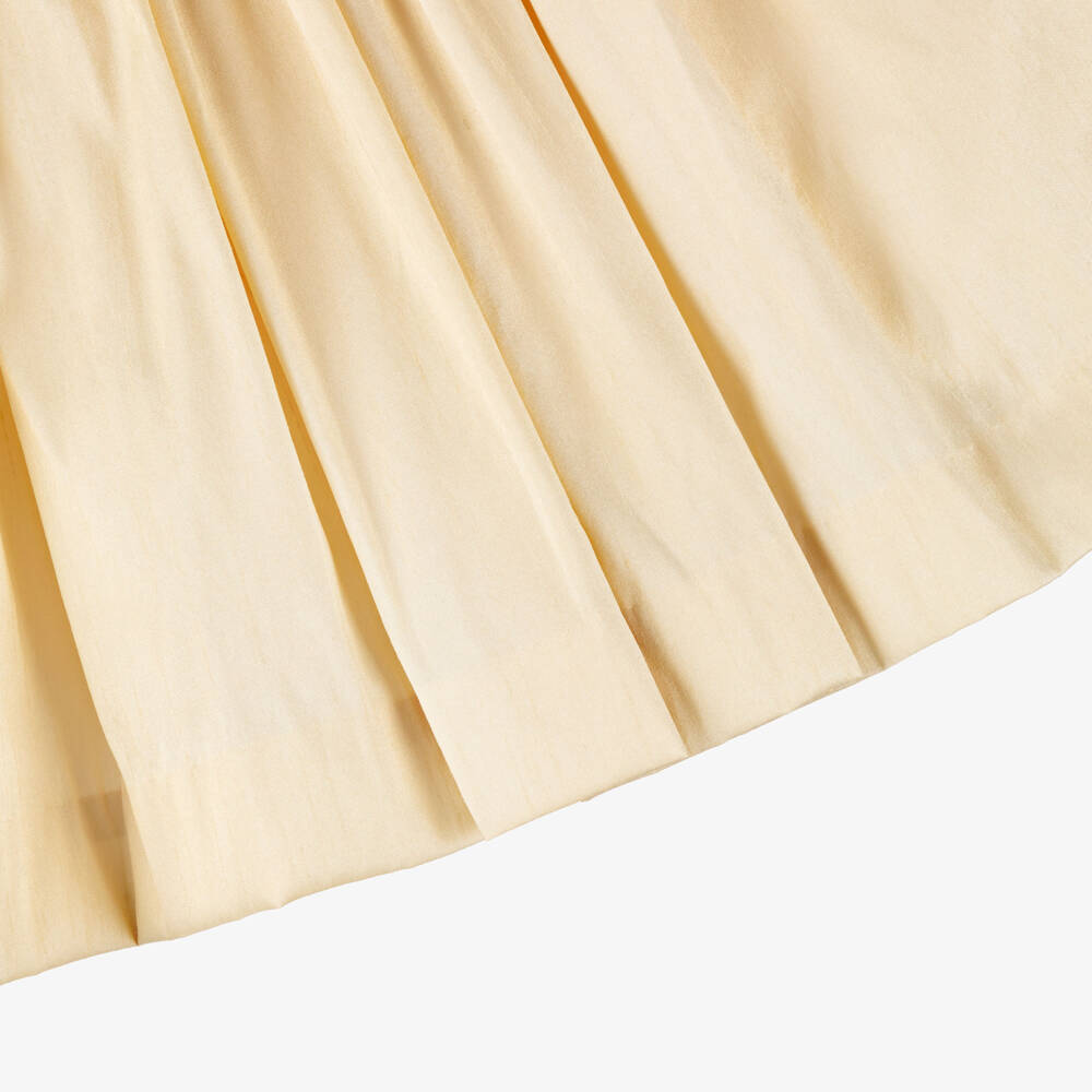 Beatrice & George-Girls Pale Gold Hand-Smocked Dupion Dress | Childrensalon