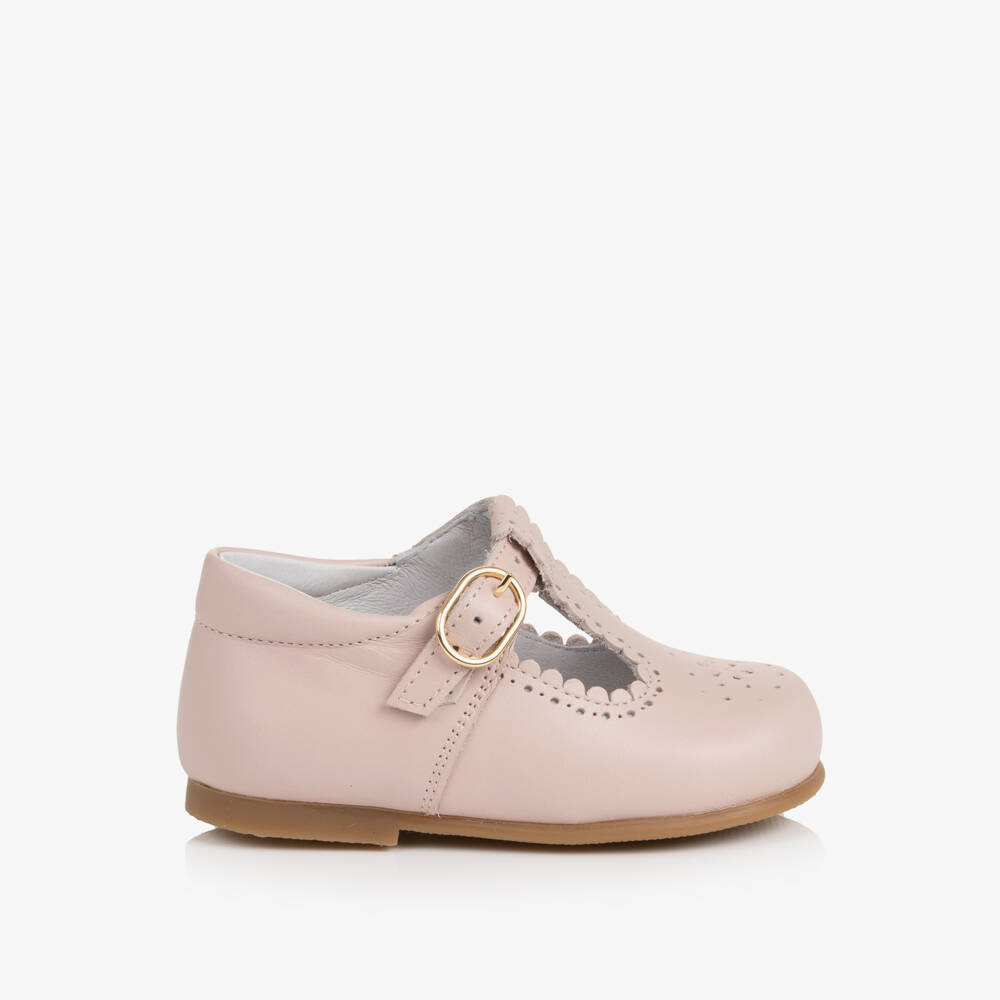 Beatrice & George-Girls Pale Pink Leather T-Bar Shoes | Childrensalon