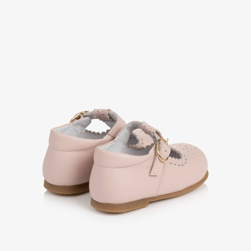 Beatrice & George-Girls Pale Pink Leather T-Bar Shoes | Childrensalon