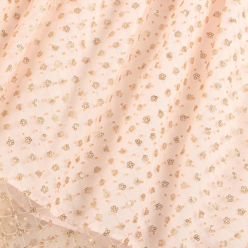 Beatrice & George-Girls Pale Pink Tulle Cape Dress with Gold Sequinned Flowers | Childrensalon