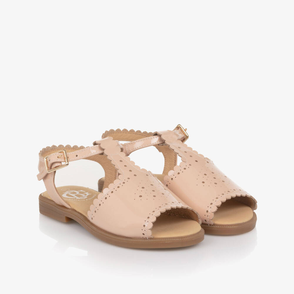 Beatrice & George-Girls Patent Pink Leather Sandals with Scalloped Detailing | Childrensalon