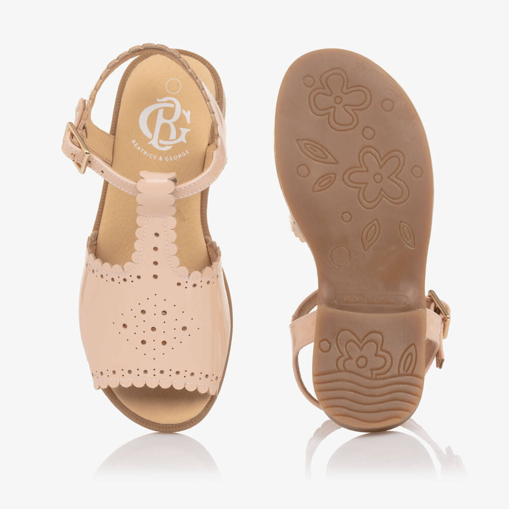 Beatrice & George-صندل جلد لامع بتصميم صدفي لون زهري للبنات | Childrensalon