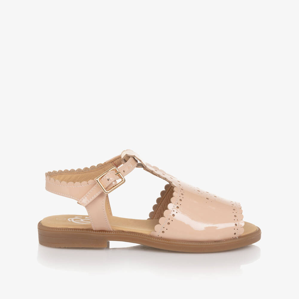 Beatrice & George-صندل جلد لامع بتصميم صدفي لون زهري للبنات | Childrensalon