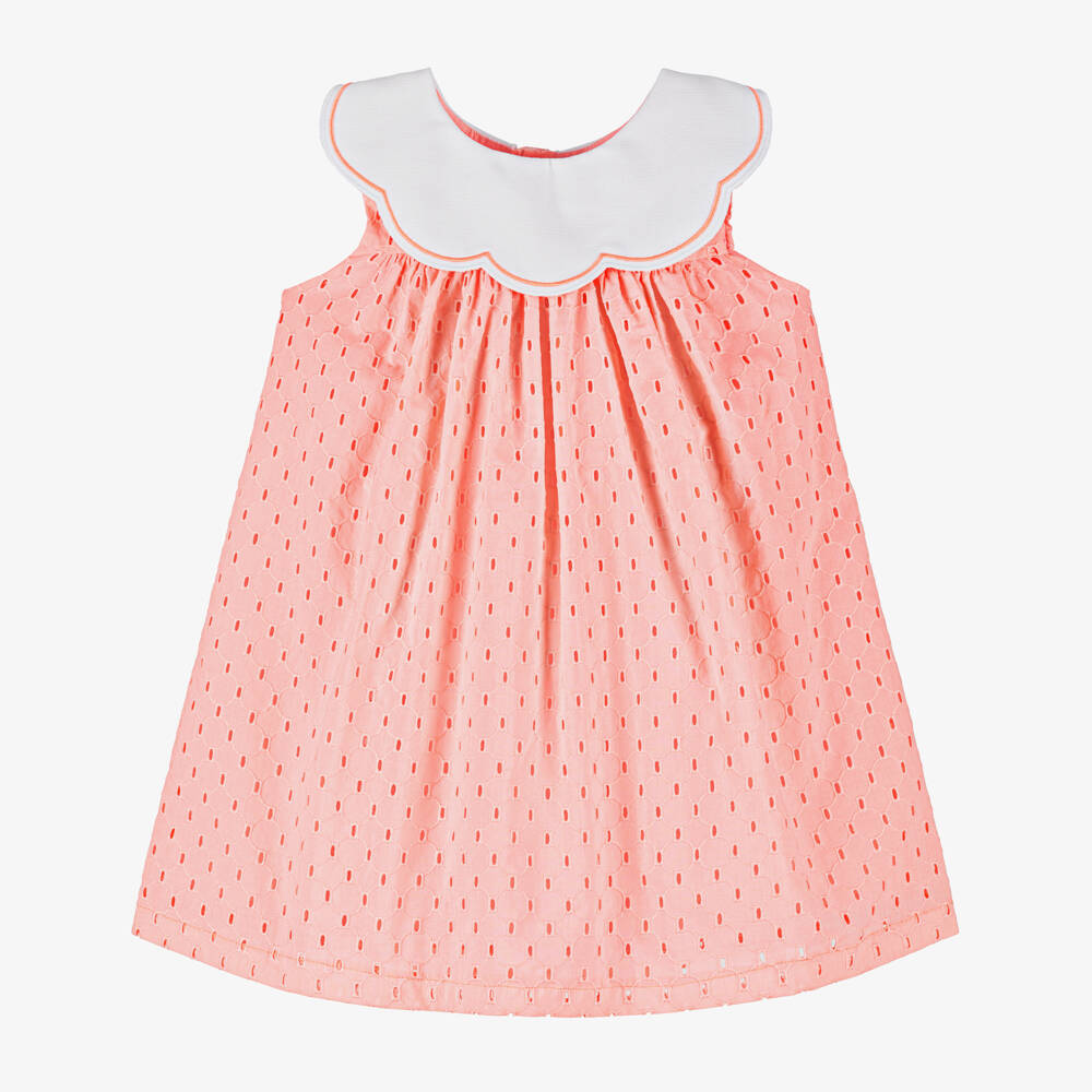 Beatrice & George-Girls Pink Cotton Broderie Anglaise Dress | Childrensalon