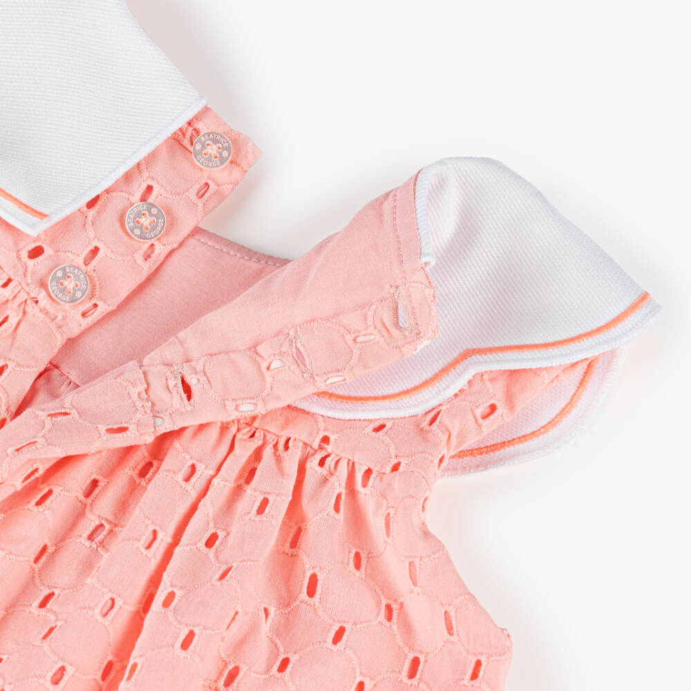 Beatrice & George-Girls Pink Cotton Broderie Anglaise Dress | Childrensalon