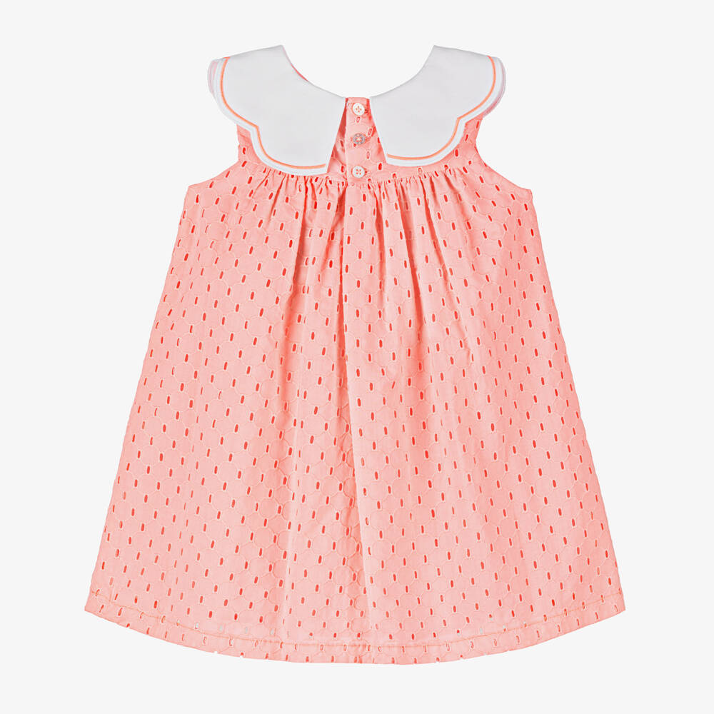 Beatrice & George-Girls Pink Cotton Broderie Anglaise Dress | Childrensalon