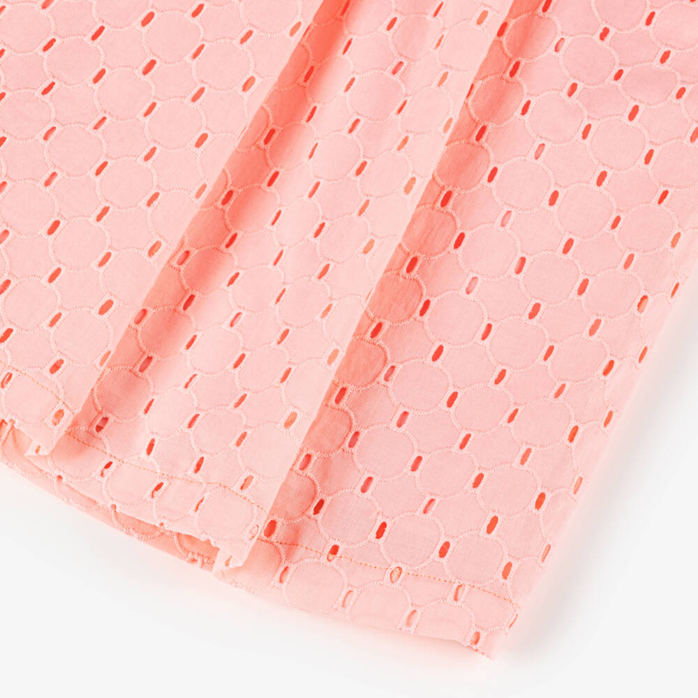 Beatrice & George-Girls Pink Cotton Broderie Anglaise Dress | Childrensalon