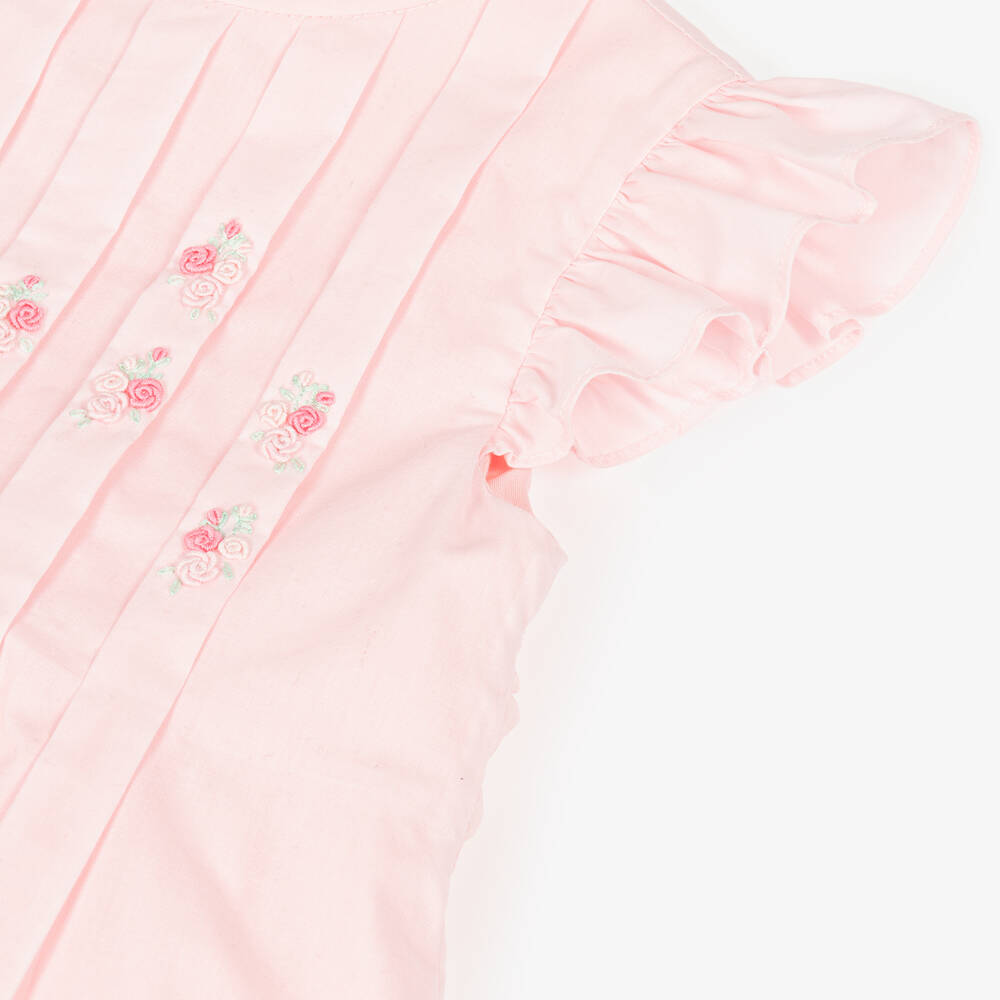 Beatrice & George-Розовое хлопковое платье с вышитыми цветами для девочек | Childrensalon