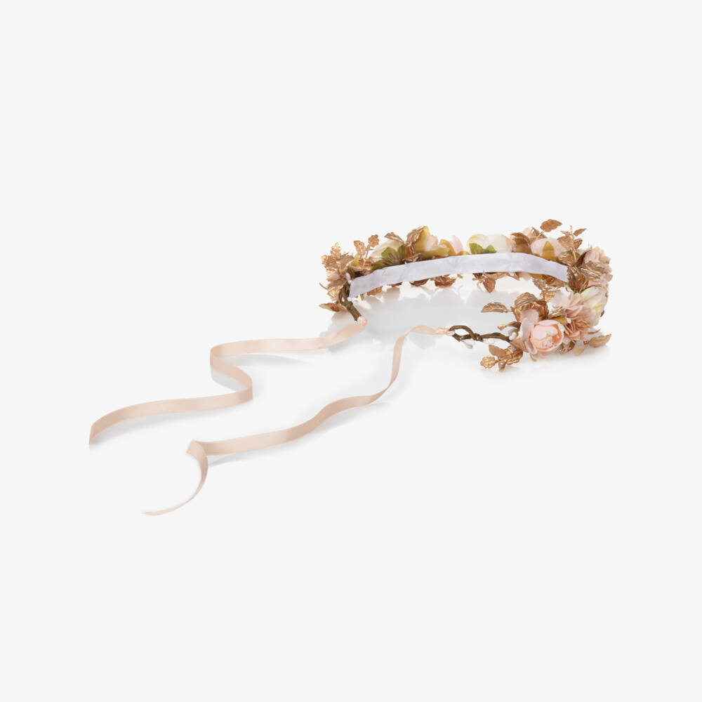 Beatrice & George-Girls Pink & Gold Floral Garland | Childrensalon