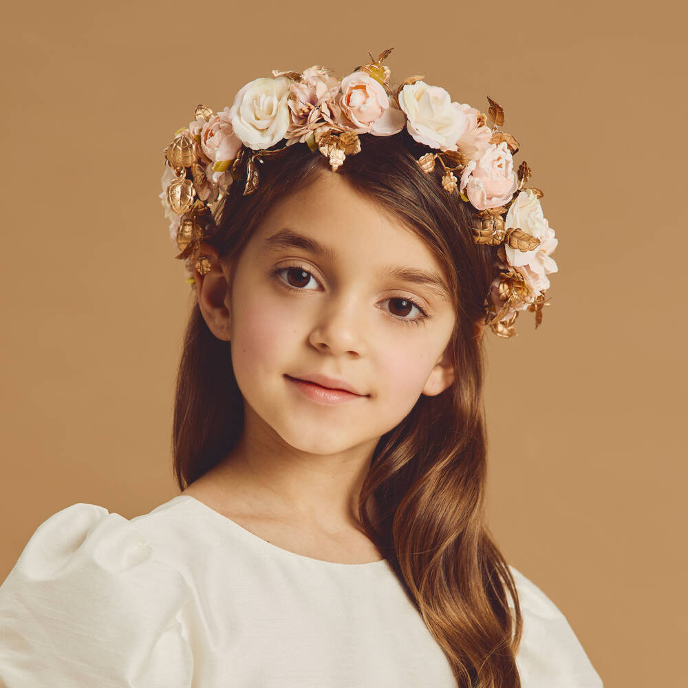 Beatrice & George-Girls Pink & Gold Floral Garland | Childrensalon