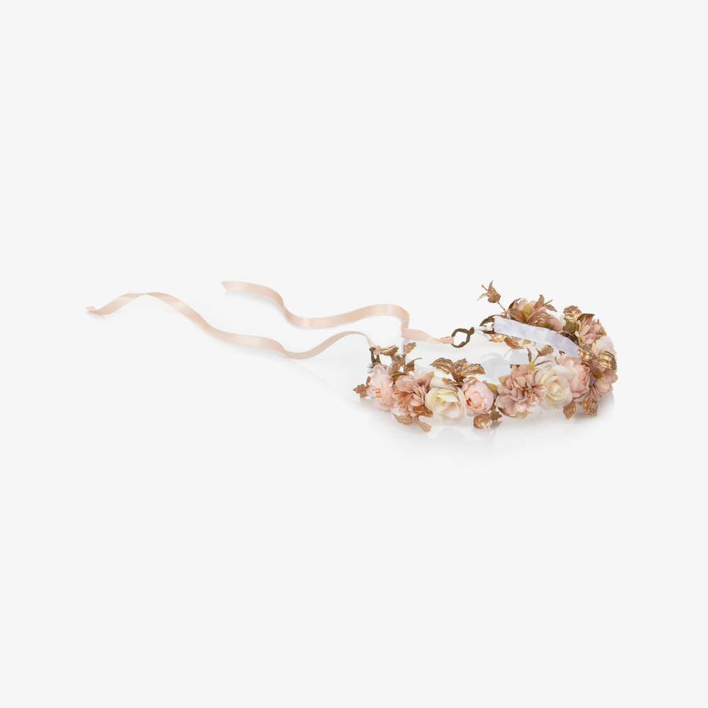 Beatrice & George-Girls Pink & Gold Floral Garland | Childrensalon